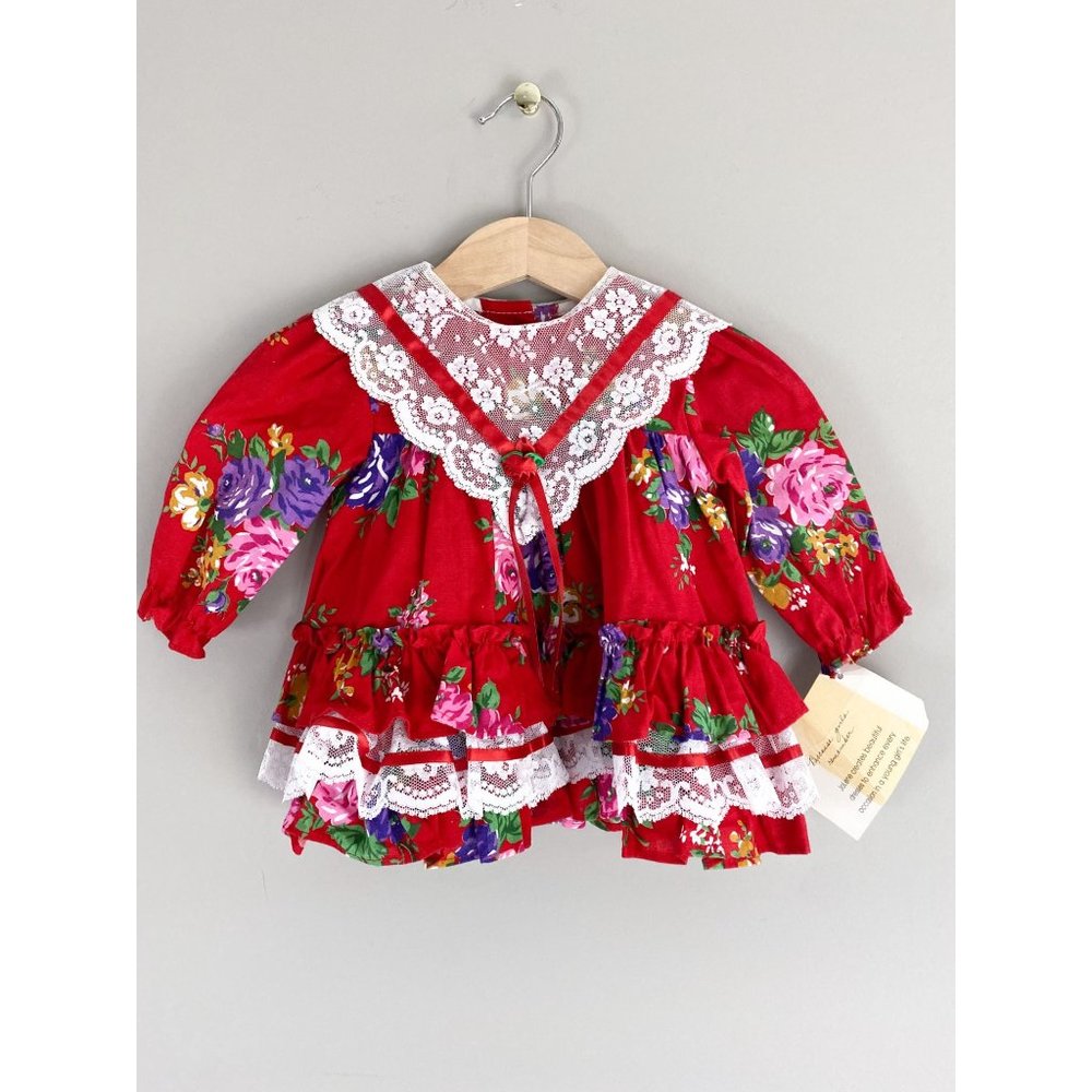 Red Floral Lace-Trim Girls' Formal Dress